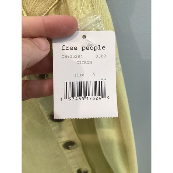 Free People Flounced Linen Midi Skirt Sz 0 NEW Butter Yellow Boho Beachy Coastal - Picture 7 of 9